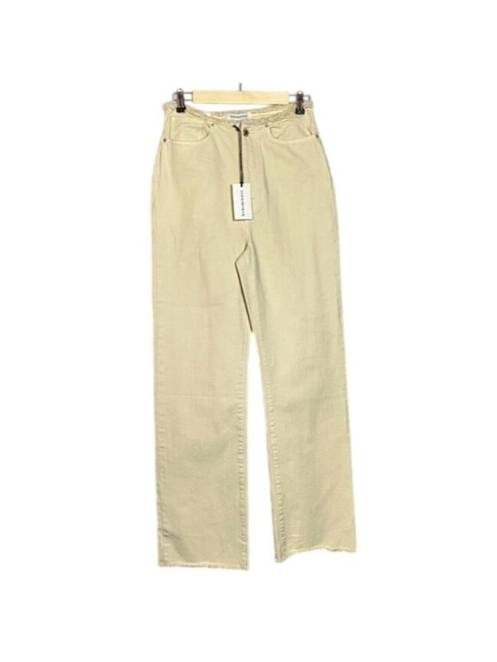 We Wore What Frayed Waistband  and Hem High-Rise Straight-Leg Jeans Cream Size 2